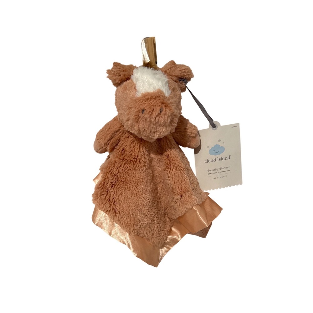 Cloud Island Horse Plush Baby Security Blanket Lovey Brown Satin Trim 14x14"NEW